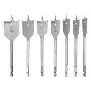 7Pcs Spade Drill Bit Paddle Flat Bits Set Wood Hole Cutter Silver Tone