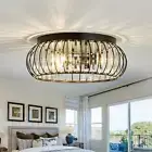 3 Light Flush Mount Ceiling Light Fixtures Modern Crystal Chandelier Black E26 I