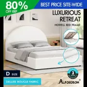 ALFORDSON Bed Frame Double Size Gas Lift Base With Storage White Boucle HOWELL