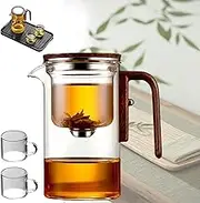 Teapot, Heat-Resistant All-Glass Liner teapot Tea Set, Ergonomic Design Magnetic Switch, one-Touch Pouring, Easy Brewing