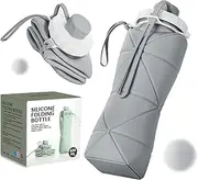 Yabonie Collapsible Water Bottles, Foldable Silicone Water Bottle 600ml, Lightweight Folding Water Bottle Reusable Leakproof for Camping Hiking Cycling Travel Yoga Sports Outdoor (Grey)