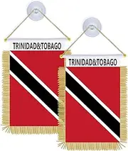 2 PCS Trinidad Suction Cup Hanger Hang Flag,4×6 inch Small Trinidad and Tobago Hanging Banner,Tiny Printing Decor For Office Home Table Car