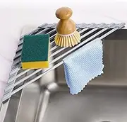 Tomorotec Triangle Roll-Up Dish Drying Rack - Small Foldable Silicone Coated for Sink Corner, Stainless Steel Over Sink Organizer, Drainer Caddy and Space Saver for Multipurpose Kitchen Storage (Gray)