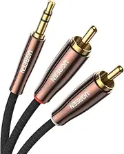 UGREEN RCA Cable to 3.5mm Audio Cable Male Braided 2 RCA to Aux Headphone Jack Phono Y Splitter Lead Compatible with HiFi Amplifier DJ Controller Speaker Car Stereo Turntable Soundbar, 2M