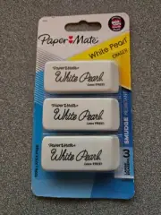 PAPERMATE WHITE PEARL ERASERS 3 Pack Eraser LATEX FREE