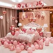 CAKKA Valentines Day Balloons Kit, 101Pack Rose Gold Red Pink Balloons with 200 Rose Petals, Heart Shaped Foil Balloons, I Love You Balloons for Mothers Day Wedding Valentines Party Favor Decoration