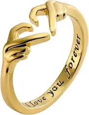 [Rrdaily] Open Adjustable Two Hands Than Heart Ring Heart Gesture Love Ring Jewelry I Love You Forever Heart Promise Friendship Ring for Women Girls Christmas Valentine'S Day Gifts