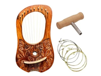 Handmade Rosewood New Flower Lyre Harp 10 Metal Strings instrument Birthday Gift