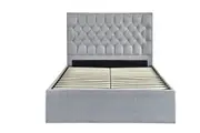 William Gas Lift Queen Bed Frame with Sewed Cross Design Headboard and Under-Bed Storage Grey