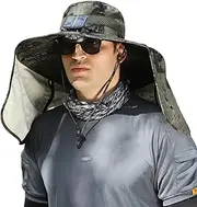 [Generic] Wide Brim Cap Hat for Sun Protection Breathable Fabric Waterproof Coating Wide Brim Hats for Men Solar Fan with Battery