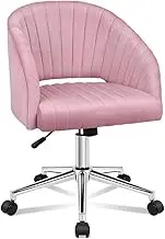 ALFORDSON Layla Pink Swivel Fabric Armchair Computer Desk Chair, Velvet Office Chair, Modern Home Office Chair Height Adjustable Mid-Back Task Chair for Kids Adult Study Work, Living Room, Bedroom