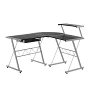 Artiss Office Computer Desk Corner Table Metal Keyboard Tray Top Shelf Black