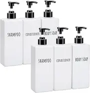 Segbeauty Shampoo and Conditioner Dispenser, 6 Pcs 500ml Hand Soap Dispenser, Empty Shampoo Dispenser, Bathroom Soap Dispenser Set with Printed Labels (White)