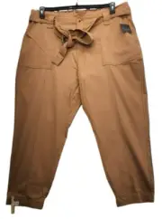 Ella Rafaella Women's Chipmunk Twill Tie Belt Crop Pants Plus Size 2X P474