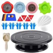 11” Rotate Turnable Sculpting Wheel with Acrylic Pouring Strainers Scraper Co...