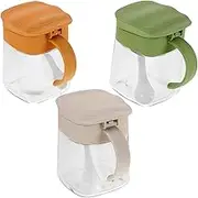 BRIGHTFUFU 3pcs Glass Condiment Storage Containers with Sealing Lid Transparent Kitchen Spice Jars for Freshness Preservation Easy One Handed Use Detachable Design for Convenient Cleaning
