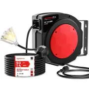 Retractable Extension Cord Reel,50 FT Heavy Duty Power Cord 14/3 AWG,13A Circ...