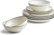 [Royal Doulton] Dinner Set - Gordon Ramsay Maze Denim Line- Stoneware Tableware Set of 12 - Dinner Plates, Side Plates and Cereal Bowls
