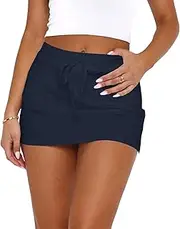 [Goafuliy] Mini Skorts for Women - Sexy Drawstring Mid Waist Side Split Y2K Bodycon Pencil Mini Skirt with Shorts