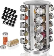Revolving Spice Rack with 20 Pcs Spice Jars,Stainless Steel Spice Organizer,Condiment Racks,Spice Rack Organizer for Cabinet with Labels