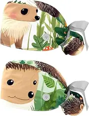 [YTYVAGT] 2-Pc,Nurse Scrub Caps,Scrub Hats with Buttons and Cotton Sweatband,Cute Jungle Animal Pattern
