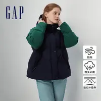 在飛比找蝦皮商城優惠-Gap 女裝 Logo防風防雨連帽羽絨外套-藍綠拼接(720