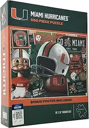 YouTheFan NCAA Miami Hurricanes Retro Series 500pc Puzzle with Bonus Poster, Team Colors, 15" x 20"