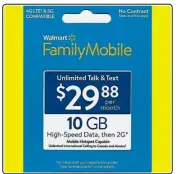 Walmart FamilyMobile 10GB prepaid INSTANT refill data card $29.88 Value