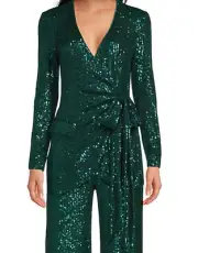 Belle by Badgley Mischka lvanna Sequin V-Neck Long Sleeve Tie Pant Suit Size 0