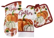 THANKSGIVING GIFT PUMPKIN SET -AUTUMN POTHOLDER OVEN MITT & TOWEL-SET OF 5(FIVE)