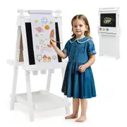 Babyjoy 3-in-1 Art Easel Foldable Drawing Board w/Chalkboard & Whiteboard Creative Art Center White