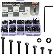 M3 480Pcs Black Hex Socket Screws Metric Thread Hexagon Alloy Steel 12.9 Grade Allen Machine Bolts Nuts Washers Assortment Kit with Wrench Key