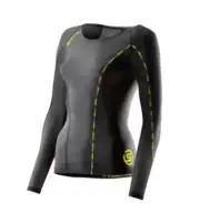 NEW || SKINS DNAMIC WOMENS COMPRESSION LONG SLEEVE TOP - BLACK / LIMONCELLO