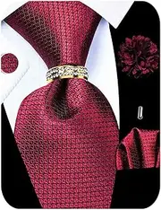 [Kerfado] 5PCS Tie and Pocket Square Set for Men, Silk Tie and Handkerchief Cufflinks with Tie Ring and Lapel Pin Set