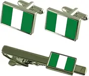 [Select Gifts] Nigeria Flag Cufflinks Tie Clip Matching Box Gift Set