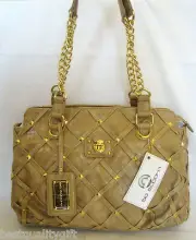 NEW BIG BUDDHA BEVERLY TAN LEATHERETTE w/GOLD TONE HARDWARE SATCHEL HANDBAG
