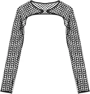 [GRRKDFQ] Women'S Sports Underwear Fishnet Crop Top Long Sleeve See-Through Cover Ups O Ring Long