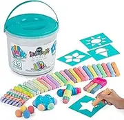 Loddie Doddie 49pc Sidewalk Chalk Bucket – Chalk Set for Kids Outdoor, 31 Kids Chalk Sticks, 4 Holders, 10 Ball Refills, 4 Stencils, Washable Sidewalk Chalk for Kids