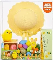 Easter Bonnet Hat - Easter Egg Hunt Set – Treasure Hunt Kit with Large Eggs, Bonnet Hats, Chicks, Basket Fillers, Decorations, Crafts & Gifts for Kids – Nest & Egg Bundle | 37Pcs Bundle