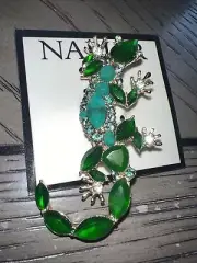 NWT Napier Gold Tone Green Iguana Pin Brooch with Simulated Crystals Pin