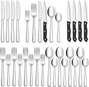 Hiware 24-Piece Silverware Set with Steak Knives, Stainless Steel Cutlery Set, Mirror Polished Utensils for 4, Includes Forks Spoons Knives Silverware, Dishwasher Safe