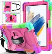 SINSO Samsung Galaxy Tab A8 10.5 2022 Case,Galaxy Tab A8 10.5 Case for Kids,3-Layer Shockproof Case with Swivel Stand/Hand Strap for Samsung Galaxy Tab A8 10.5 Inch 2022 (SM-X200/X205), Pink