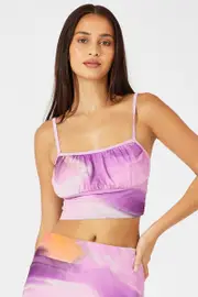 Pink Abstract Singlet Cami Crop Mesh Printed - Size S, Women's Singlet