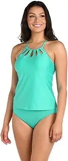 [24th & Ocean] Women's Underwire Cutout High Neck Tankini Swimsuit Top