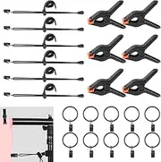 Swpeet 22Pcs Photography Backdrop Clips Clamps Assorments Kit, 10Pcs Curtain Rings with Clips, 6Pcs Backdrop Spring Clamps and 6Pcs Leather Background Clips Holder