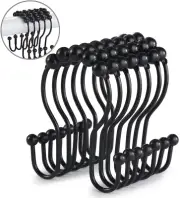 Shower Curtain Hooks Stainless Steel Roller Sliding Anti Drop Double 12 Pcs NEW