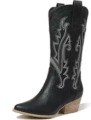[femflame] Womens Cowboy Boots for Women Pointed Toe Chunky Heel Mid Calf Cowgirl Boot Embroidered Western Boots