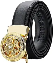 Black Belt Men, OYIFAN Mens Leather Belts Slide Ratchet Belt Buckle Dress Casual Fashion Belt for Jeans Pants, Gold Buckle 07, 28"-40" Waist Adjustable