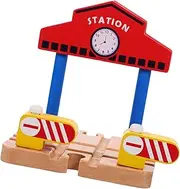 HOMOBABE Boy Girl Railway Building Toy Station Platform Model for Creative Play Safe Wooden Educational Train Accessories Imagination Boosting Plaything for Boy Girl
