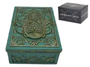 Hamsa Hand Turquoise/Gold Tarot Cards Crystal Trinket Jewellery Keepsake Box